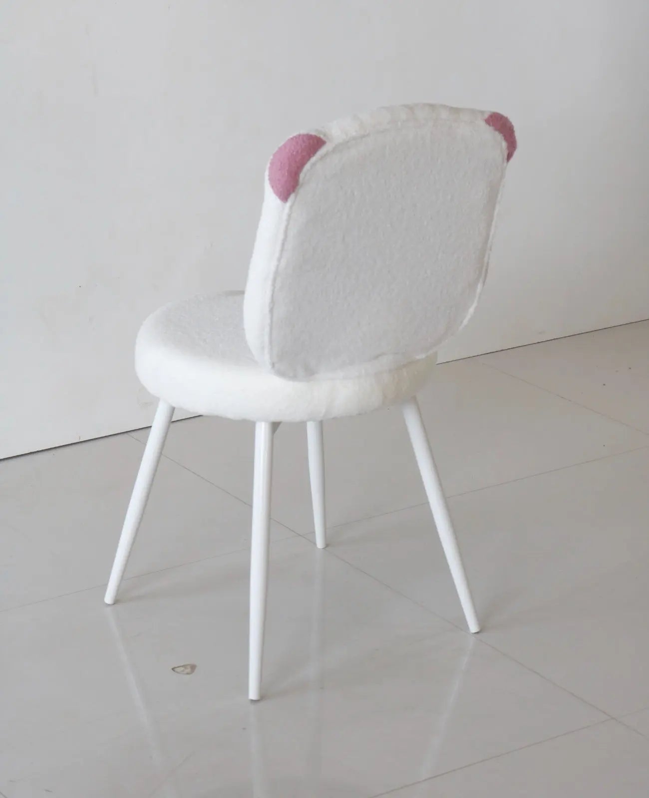 Kids White Piggy Chair with Soft Boucle Fabric & White Metal Legs FURNIZA