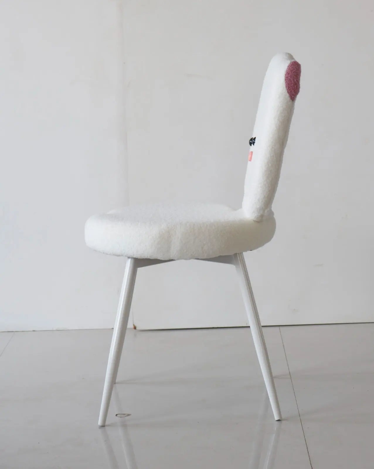 Kids White Piggy Chair with Soft Boucle Fabric & White Metal Legs FURNIZA