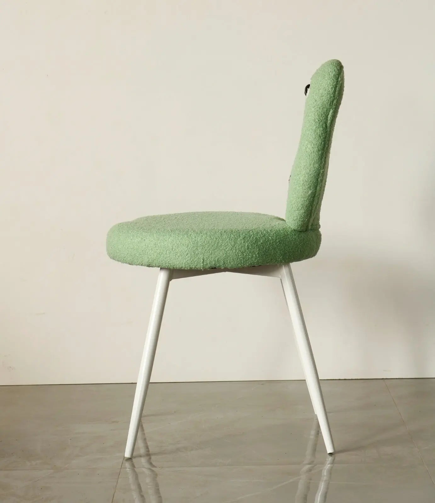 Kids Frog Chair with Green Boucle Fabric & White Metal Legs FURNIZA