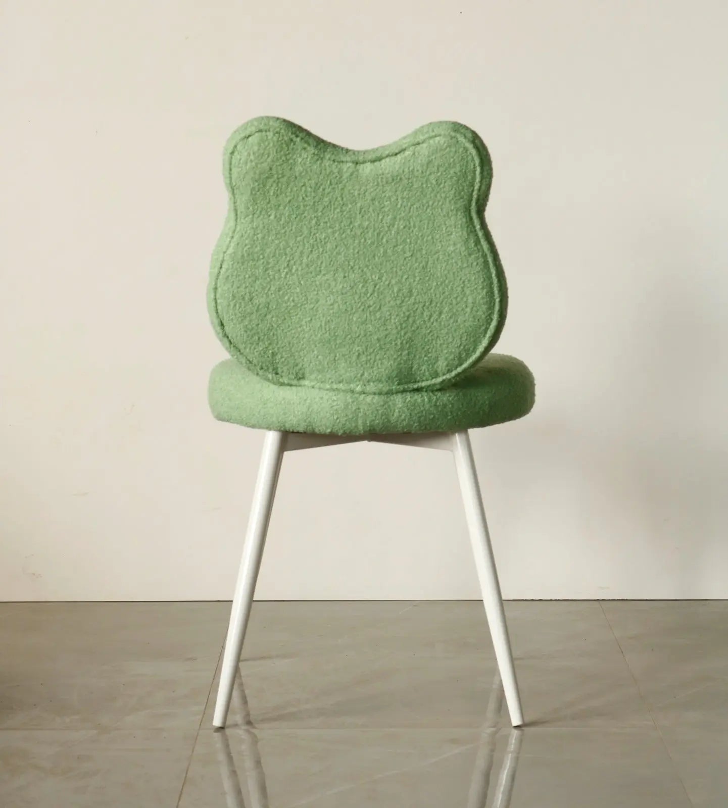 Kids Frog Chair with Green Boucle Fabric & White Metal Legs FURNIZA