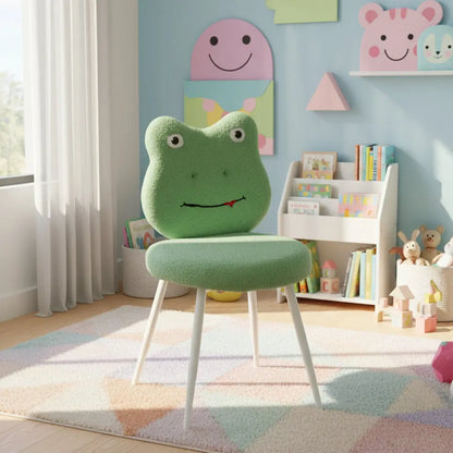 Kids Frog Chair with Green Boucle Fabric & White Metal Legs FURNIZA