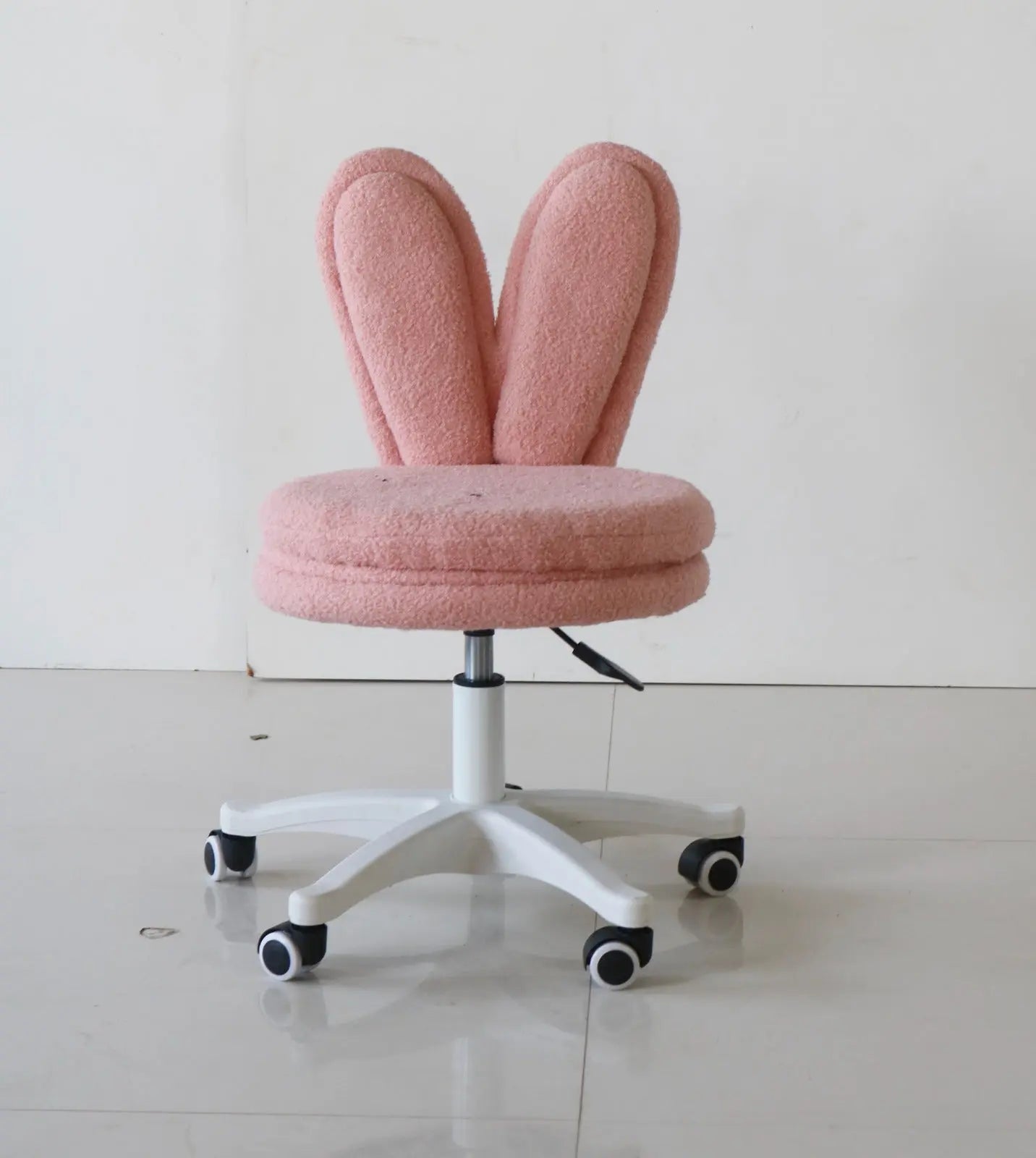 Kids Bunny Chair with Pink Boucle Fabric & Swivel Wheels FURNIZA