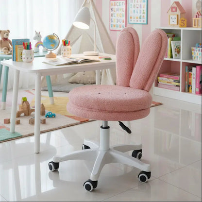 Kids Bunny Chair with Pink Boucle Fabric & Swivel Wheels FURNIZA