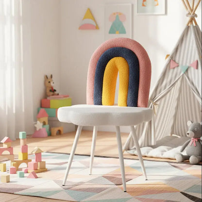 Kids Rainbow Chair with Boucle Fabric & White Metal Legs FURNIZA