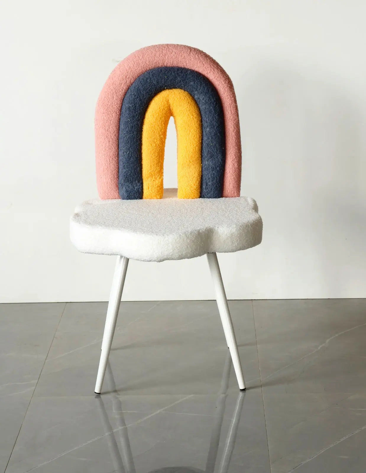 Kids Rainbow Chair with Boucle Fabric & White Metal Legs FURNIZA