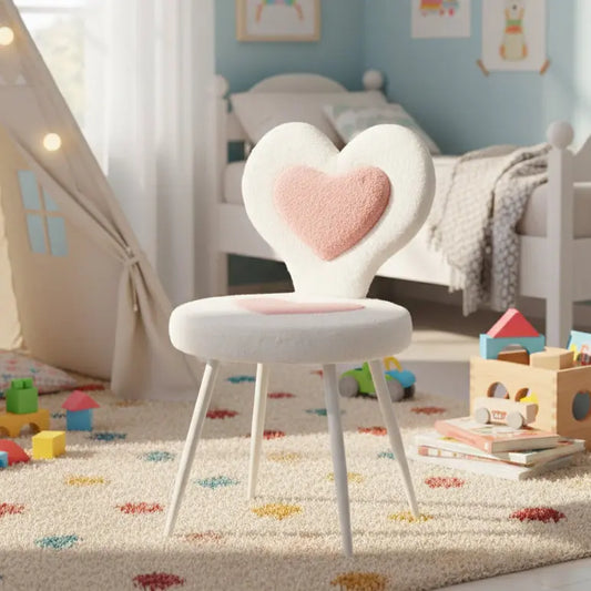 Chair with heart-shaped backrest and seat on a white floor and background