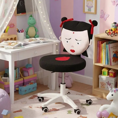 Decorative office chair with cartoon face design on a white background