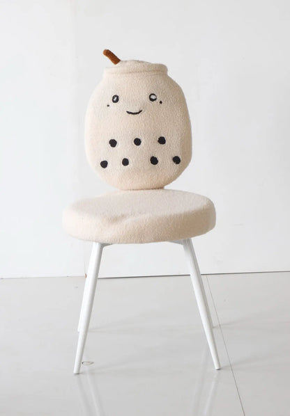 Kids Bubble Tea Chair with Beige Boucle Fabric & White Legs FURNIZA