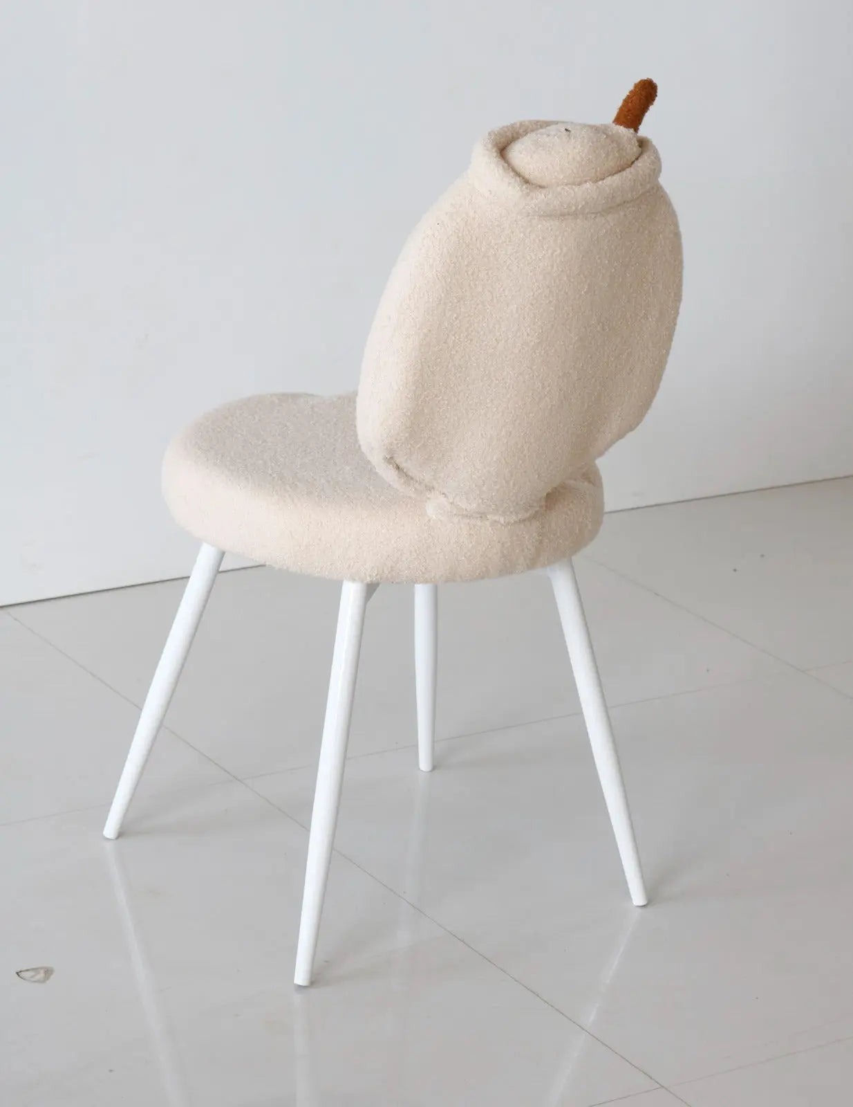 Kids Bubble Tea Chair with Beige Boucle Fabric & White Legs FURNIZA