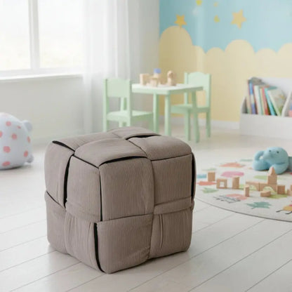 Soft Padded Corduroy Pouf for Kids – Grey FURNIZA