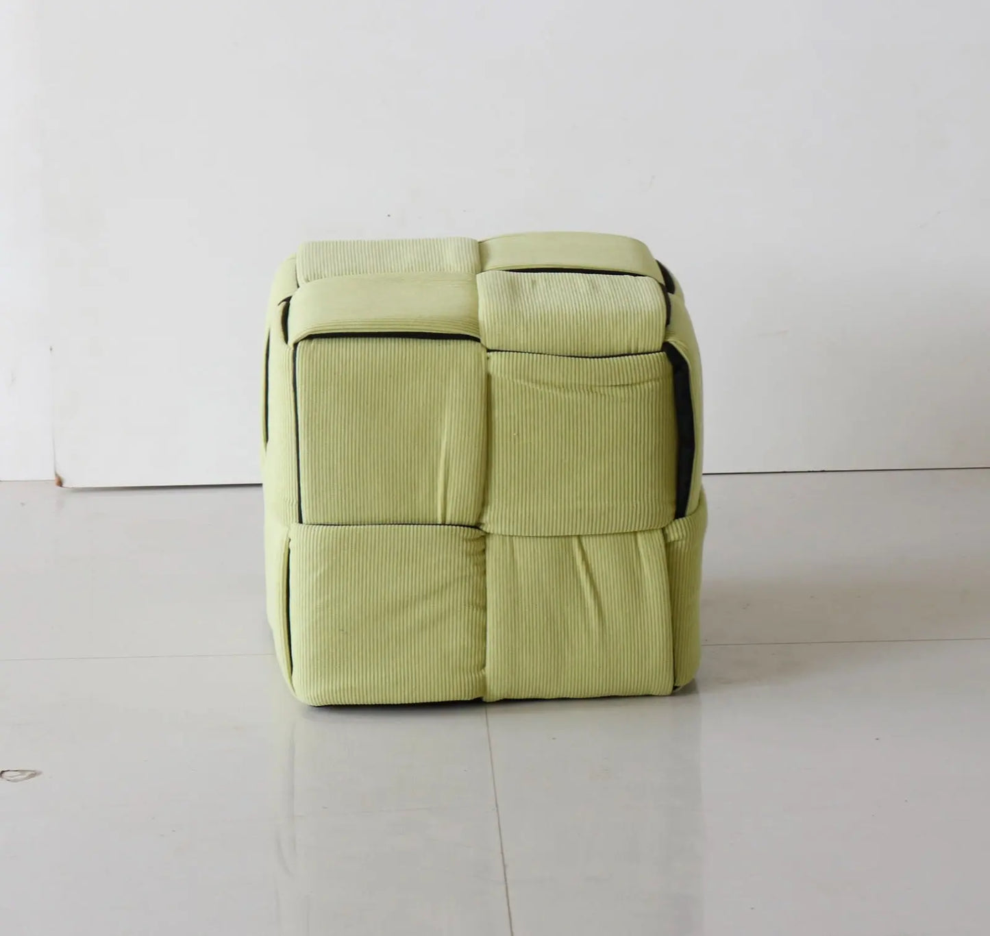 Kids Pouf in Light Green Corduroy – Soft Cube Ottoman Furniza