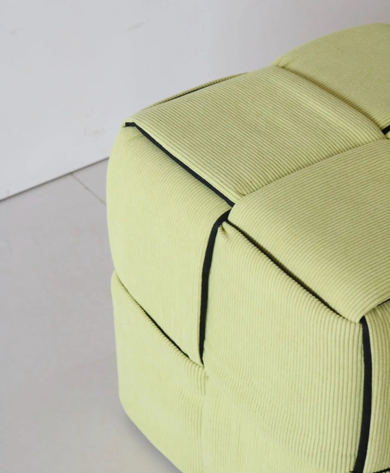 Kids Pouf in Light Green Corduroy – Soft Cube Ottoman Furniza