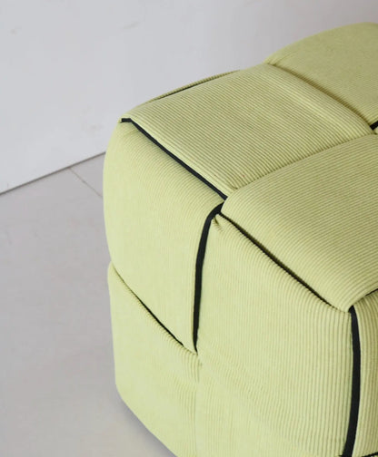 Kids Pouf in Light Green Corduroy – Soft Cube Ottoman Furniza