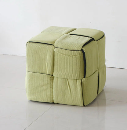 Kids Pouf in Light Green Corduroy – Soft Cube Ottoman Furniza