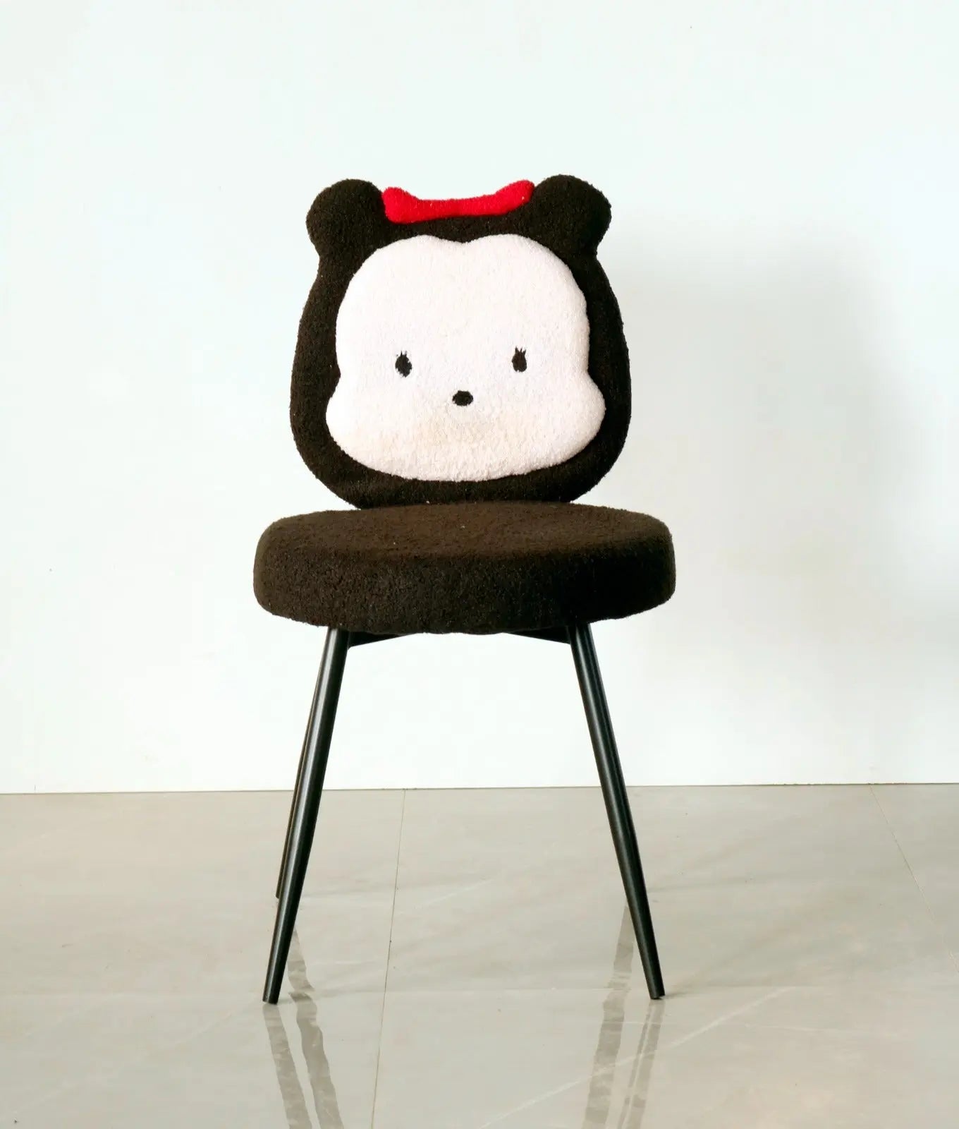 Kids Minnie Theme Chair – Black & White with Red Bow FURNIZA