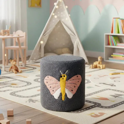 Butterfly Kids Pouf – Grey & Yellow FURNIZA