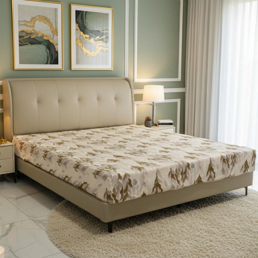 Modern Beige Upholstered King Bed 180×200 cm – Premium Comfort