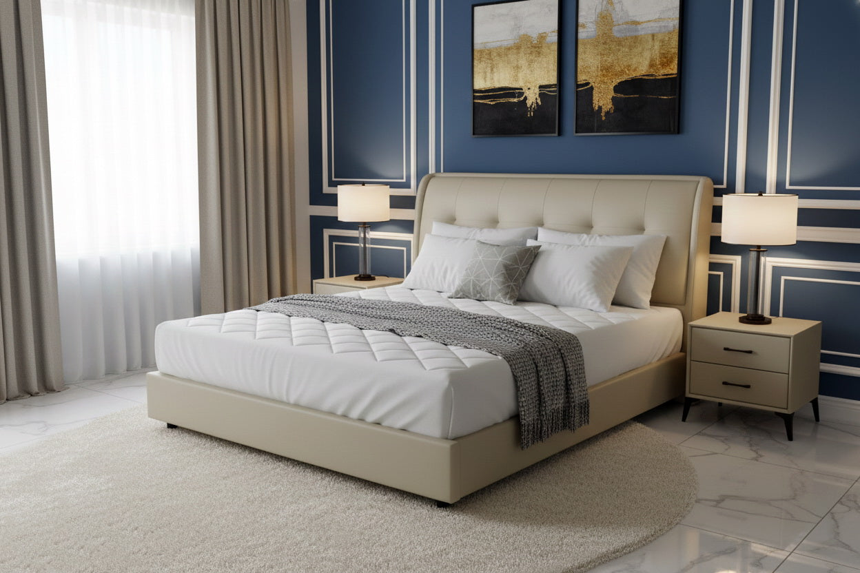 Modern Upholstered King Size Bed with Tufted Headboard – Luxury Bed Frame