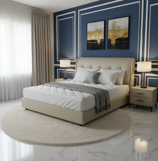Modern Upholstered King Size Bed with Tufted Headboard – Luxury Bed Frame