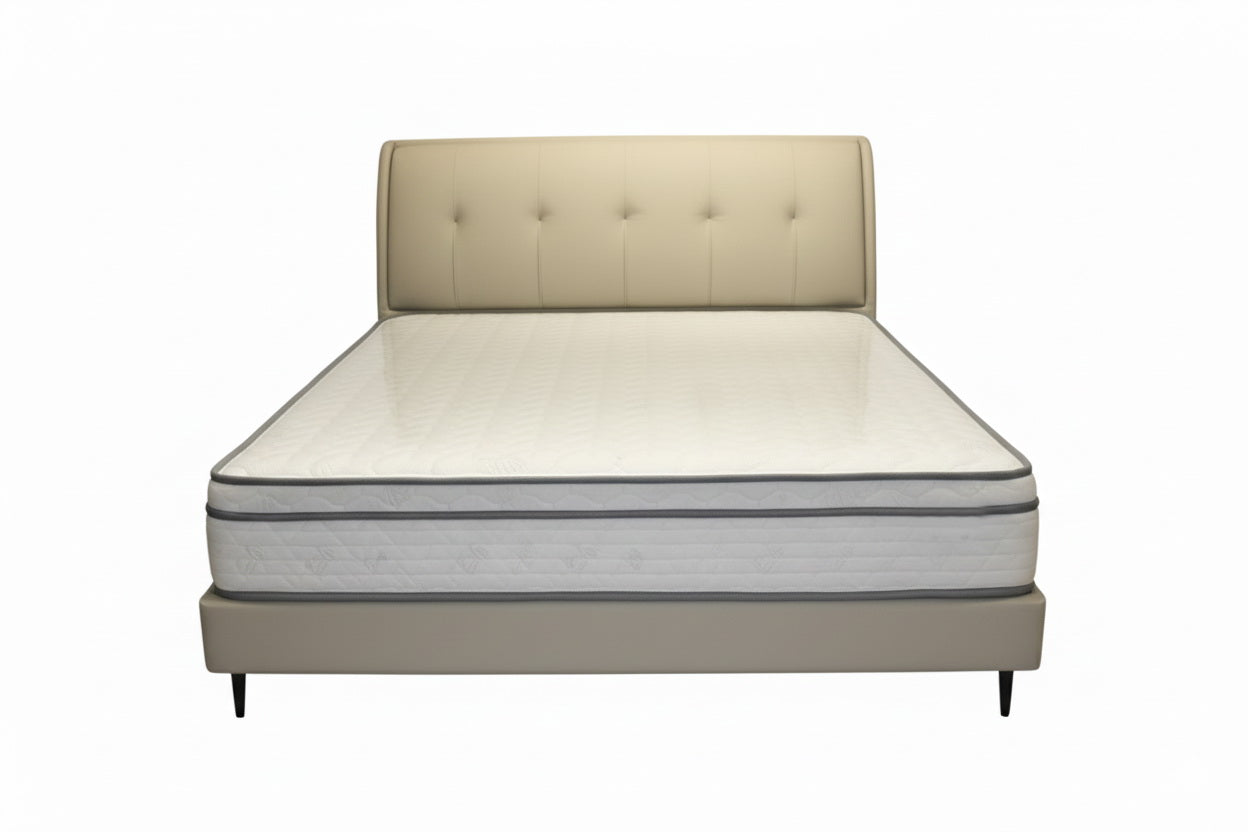 Elegant Cream Upholstered King Bed 180×200 cm – Premium Comfort