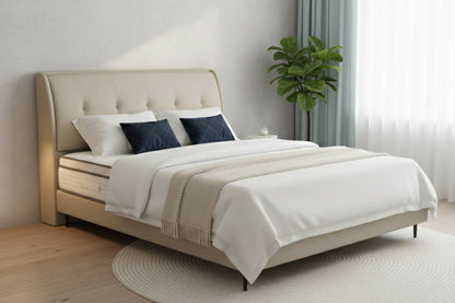 Elegant Cream Upholstered King Bed 180×200 cm – Premium Comfort