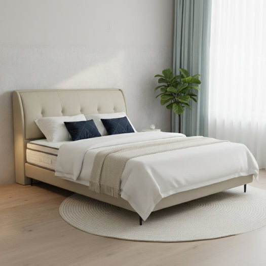 Elegant Cream Upholstered King Bed 180×200 cm – Premium Comfort