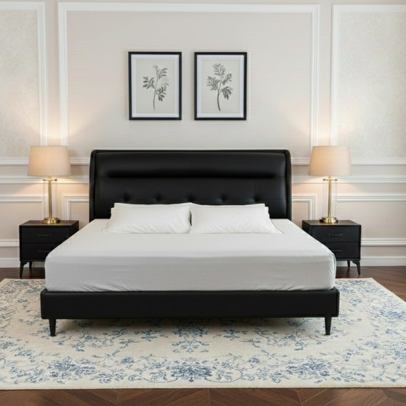 Luxury Black Upholstered King Bed 180×200 cm – Modern Sleek Design