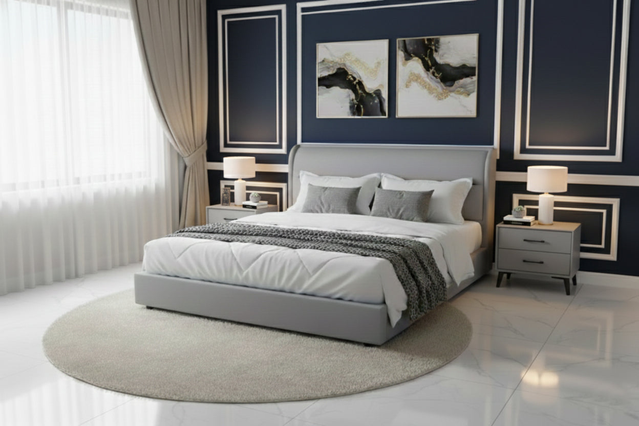 Modern Upholstered King Size Bed with Padded Headboard – Contemporary Bed Frame