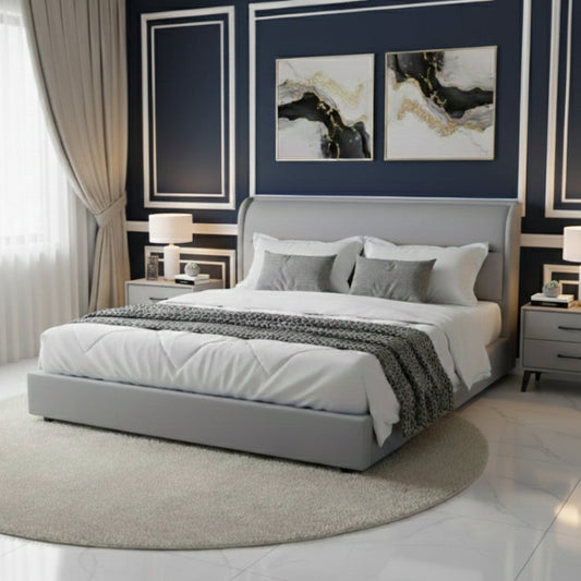 Modern Upholstered King Size Bed with Padded Headboard – Contemporary Bed Frame