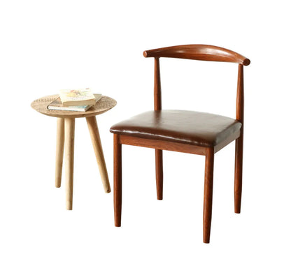 Brown Leatherette Dining Chair – Iron Frame Wooden Look FURNIZA