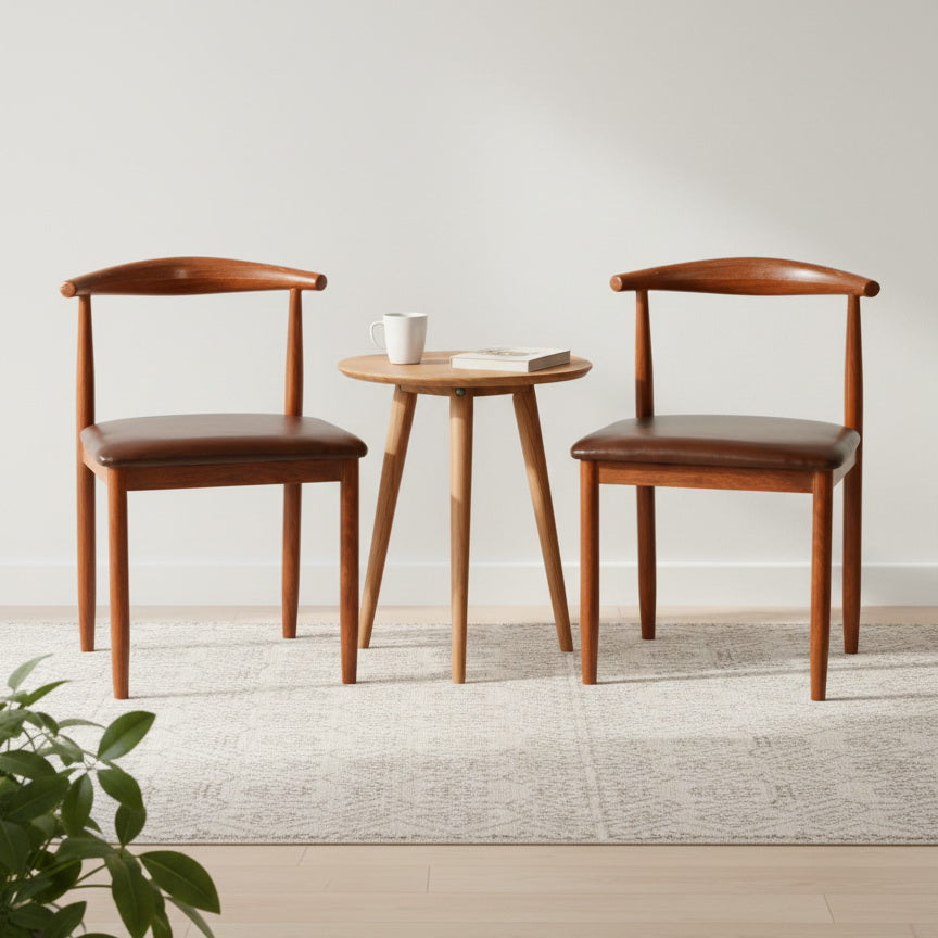 Brown Leatherette Dining Chair – Iron Frame Wooden Look (set of 2 & 4) FURNIZA