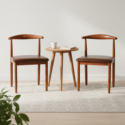 Brown Leatherette Dining Chair – Iron Frame Wooden Look (set of 2 & 4) FURNIZA