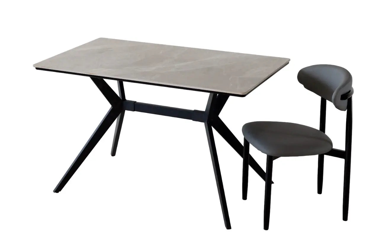 6 Seater dining table with Marble Finish top – Modern Rectangular Table with Iron Base FURNIZA