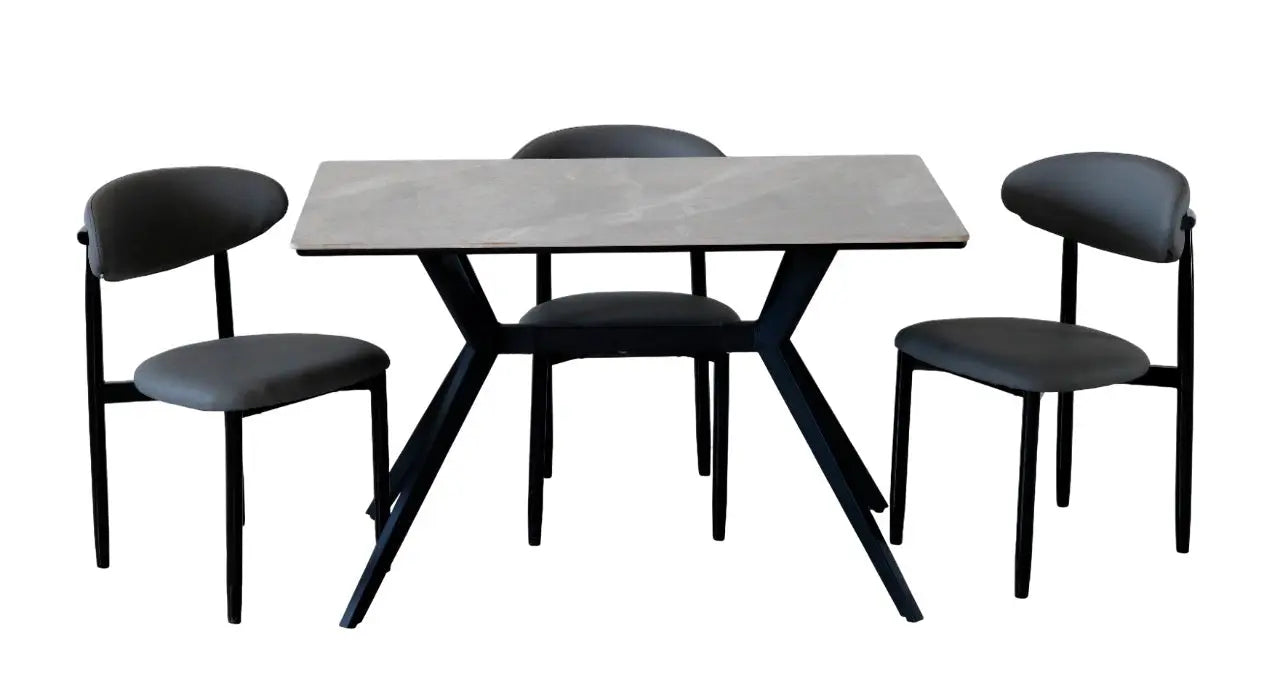 6 Seater dining table with Marble Finish top – Modern Rectangular Table with Iron Base FURNIZA