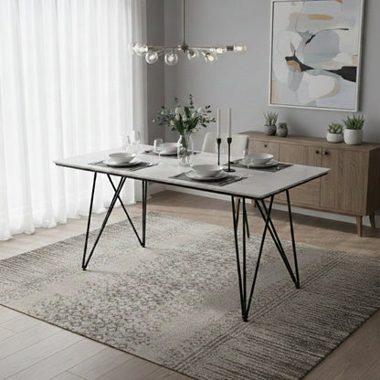 Marble Finish Dining Table – Modern Rectangular Table with Metal Legs
