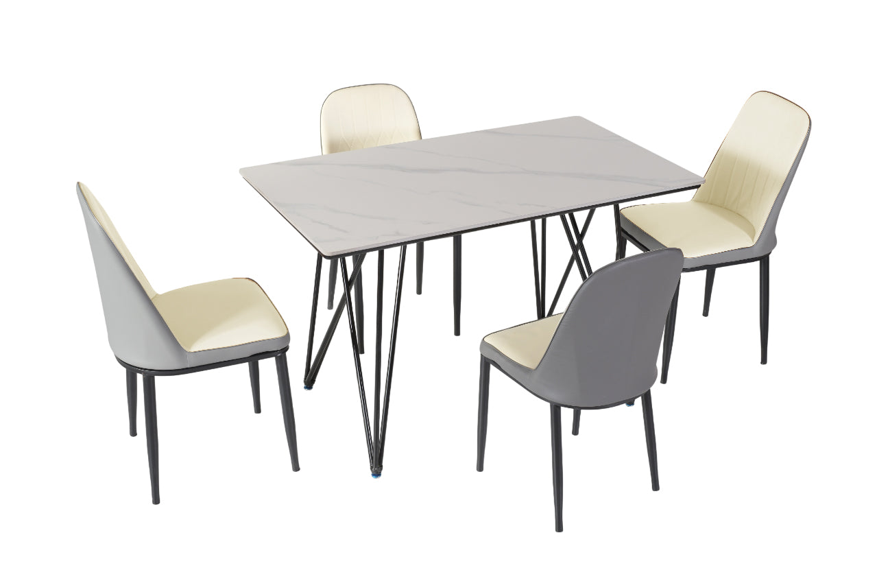 Modern 4 Seater Dining Table Set with Marble Finish & Upholstered Chairs