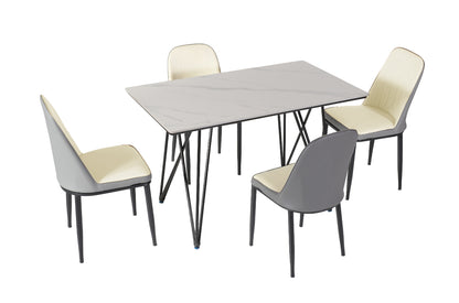 Modern 4 Seater Dining Table Set with Marble Finish & Upholstered Chairs