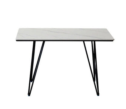 Modern 4 Seater Dining Table Set with Marble Finish & Upholstered Chairs FURNIZA