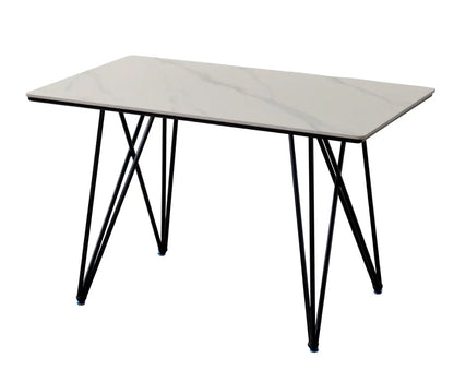 Modern 4 Seater Dining Table Set with Marble Finish & Upholstered Chairs FURNIZA