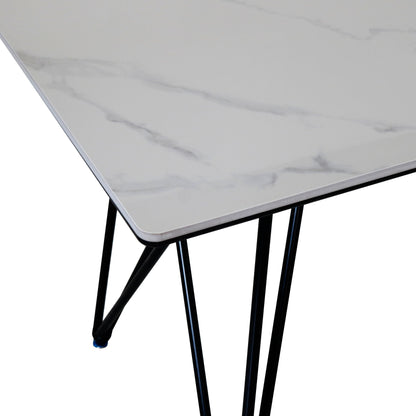 Modern 4 Seater Dining Table Set with Marble Finish & Upholstered Chairs