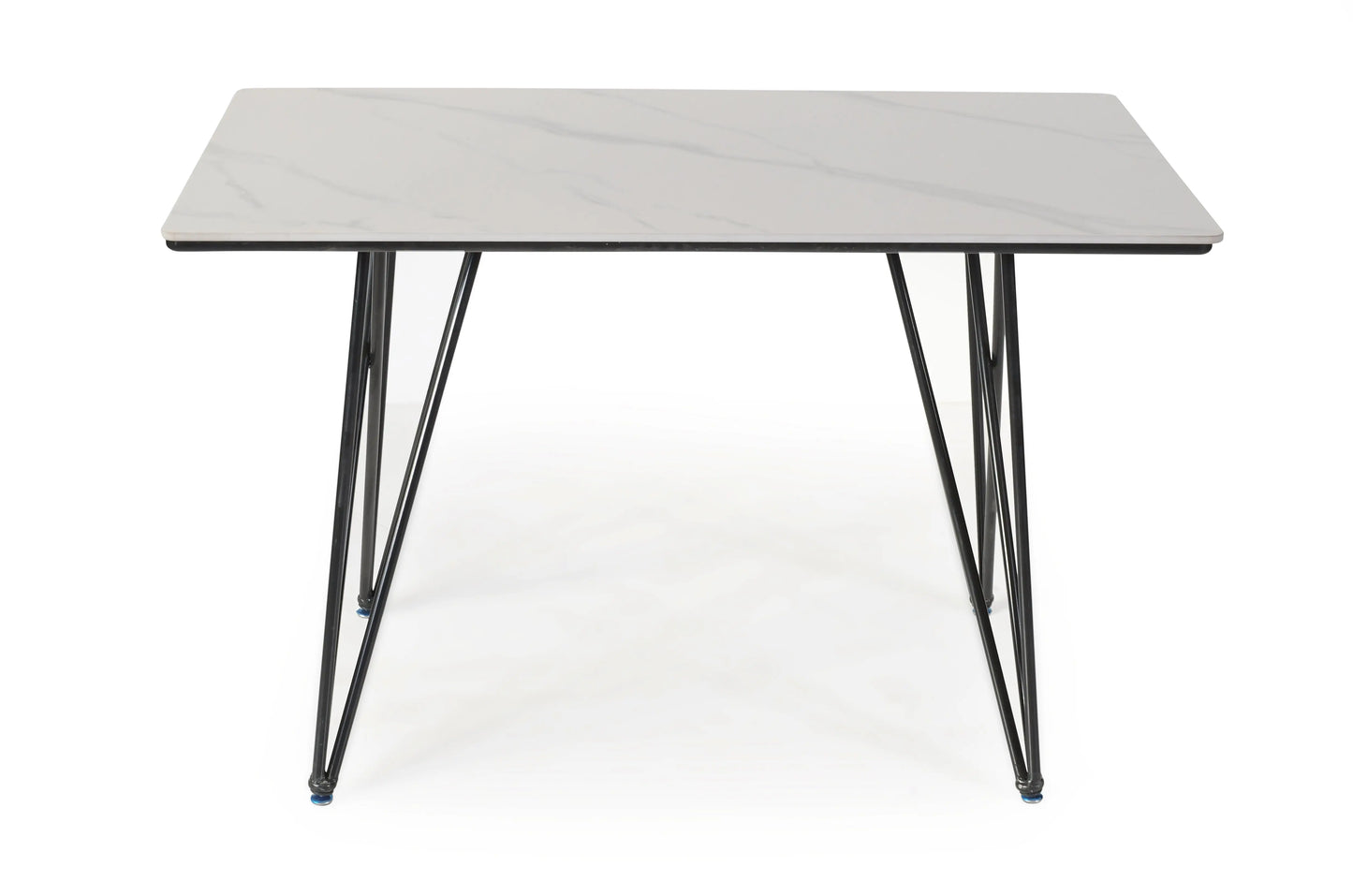Marble Finish Dining Table – Modern Rectangular Table with Metal Legs FURNIZA