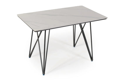 Marble Finish Dining Table – Modern Rectangular Table with Metal Legs FURNIZA