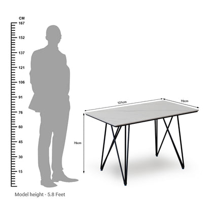 Modern 4 Seater Dining Table Set with Marble Finish & Upholstered Chairs
