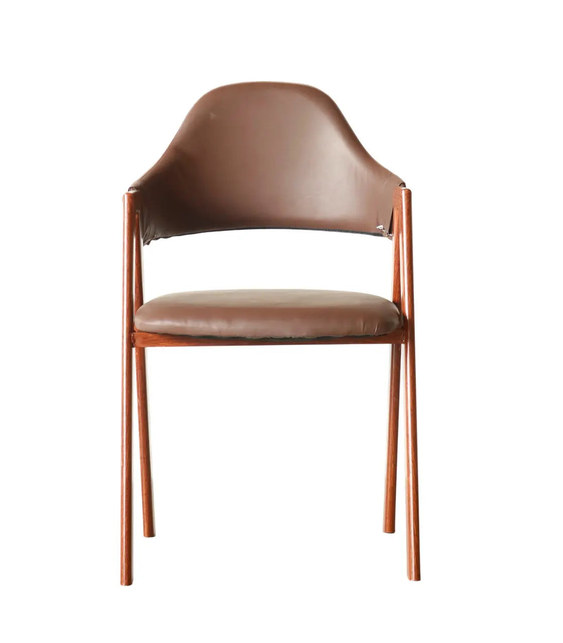 Contemporary Iron Frame Chair with Brown Leatherette Upholstery FURNIZA