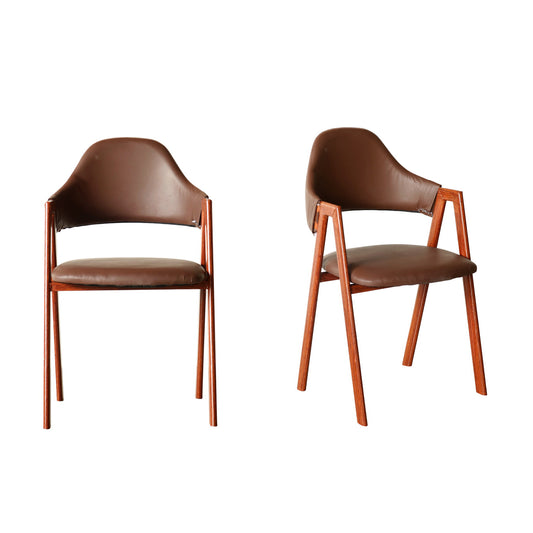 Contemporary Iron Frame Chair with Brown Leatherette Upholstery (Set of 4 Chairs) FURNIZA
