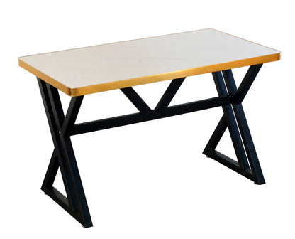 6 Seater Marble Top Dining Table – Gold Edge with Modern Iron Base FURNIZA