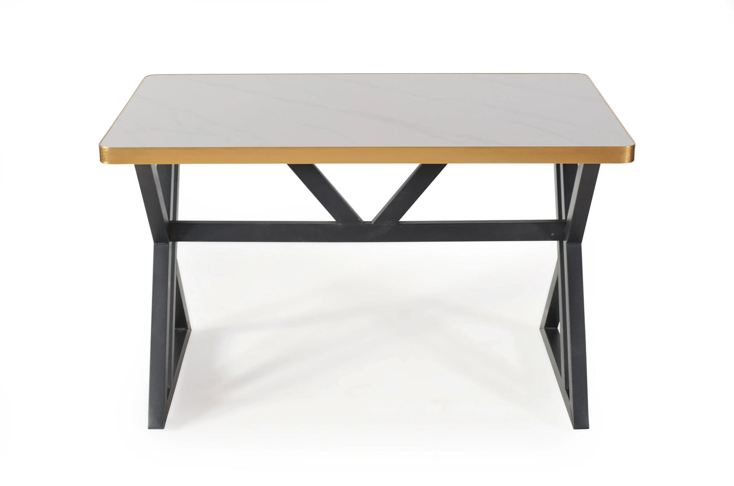 6 Seater Marble Top Dining Table – Gold Edge with Modern Iron Base FURNIZA