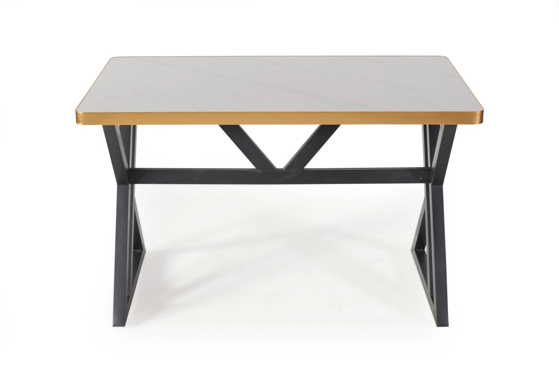 6 Seater Marble Top Dining Table – Gold Edge with Modern Iron Base FURNIZA