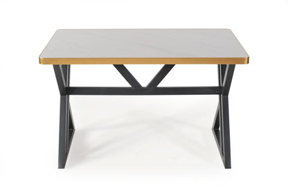 6 Seater Marble Top Dining Table – Gold Edge with Modern Iron Base FURNIZA
