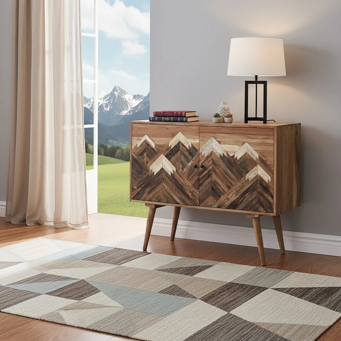 Acacia Wood 2 Door Sideboard – Mountain Pattern Design FURNIZA